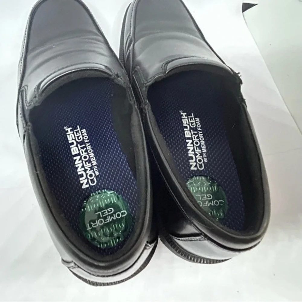 Nunn Bush Black Leather‎ Slip-On Loafers Comfort Gel Memory Foam 9M Men's